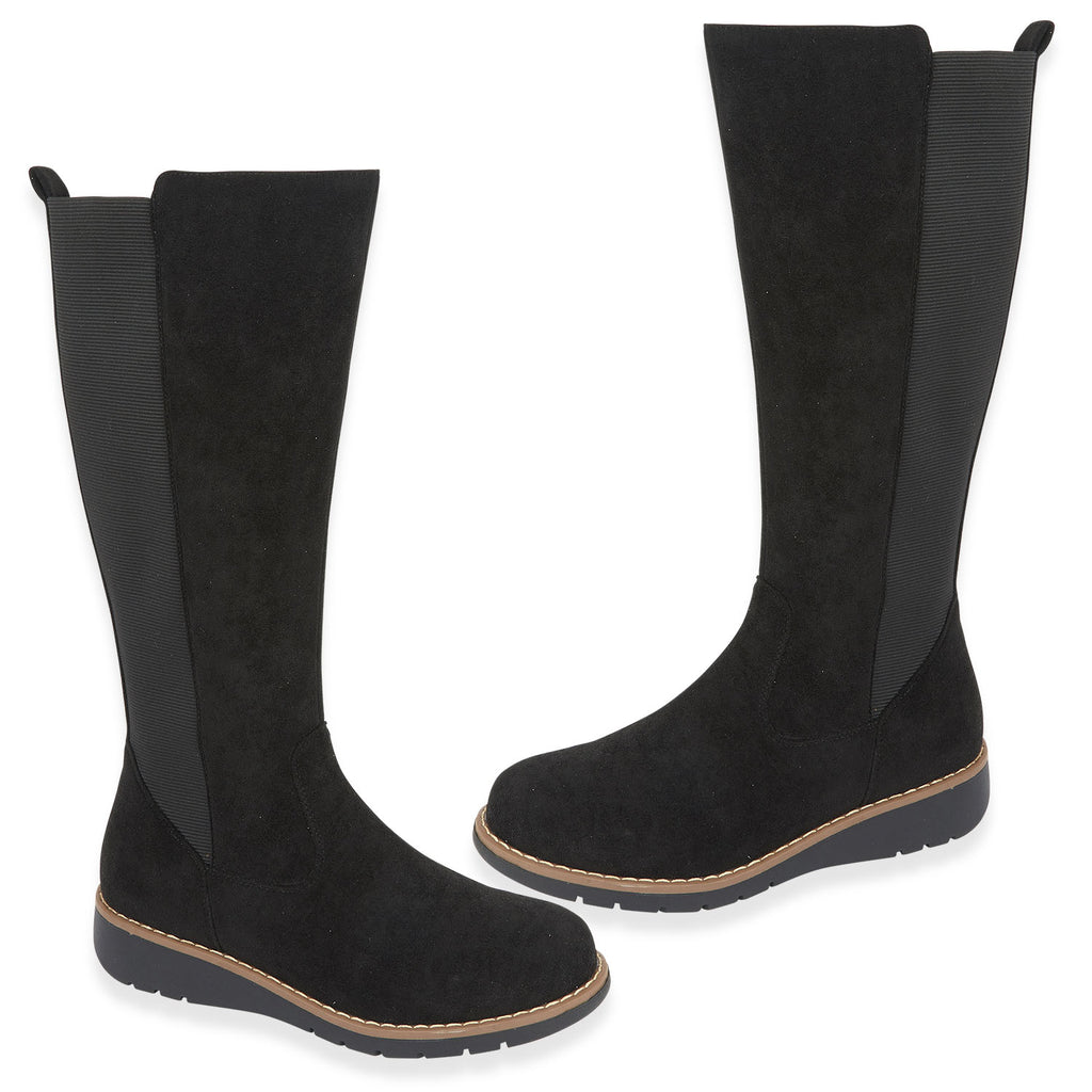 Emma Lisa Ladies Long Leg Wedge Boots (Size 6) - Black_7967076