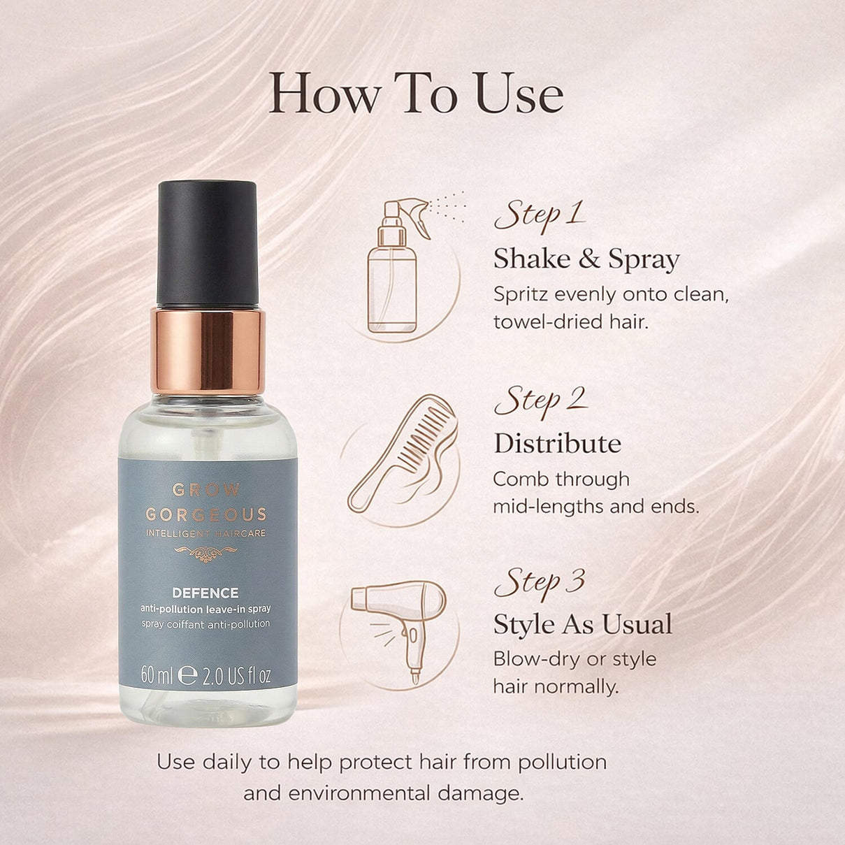 Grow Gorgeous Defence Anti-Pollution Leave in Spray - 60ml 7967751 4