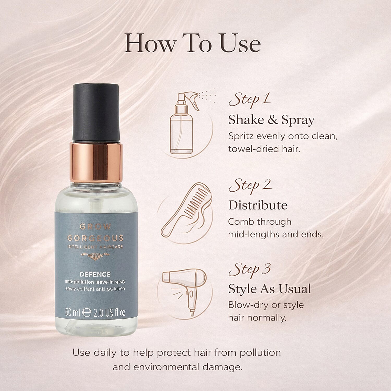 Grow Gorgeous Defence Anti-Pollution Leave in Spray - 60ml 7967751 4