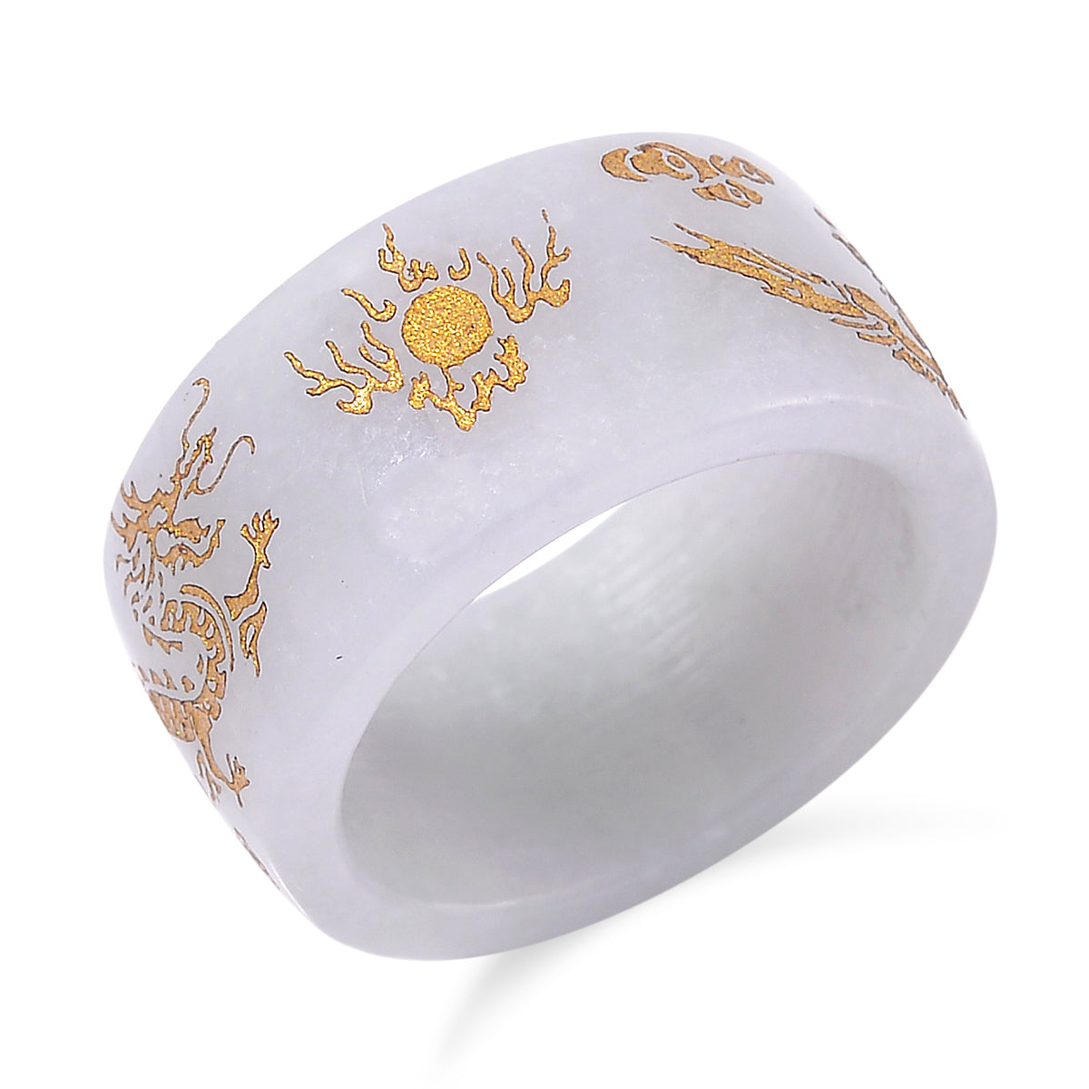 Natural Type A White Jade Dragon Carved Stone Band Ring 35 Ct. 7968574 0