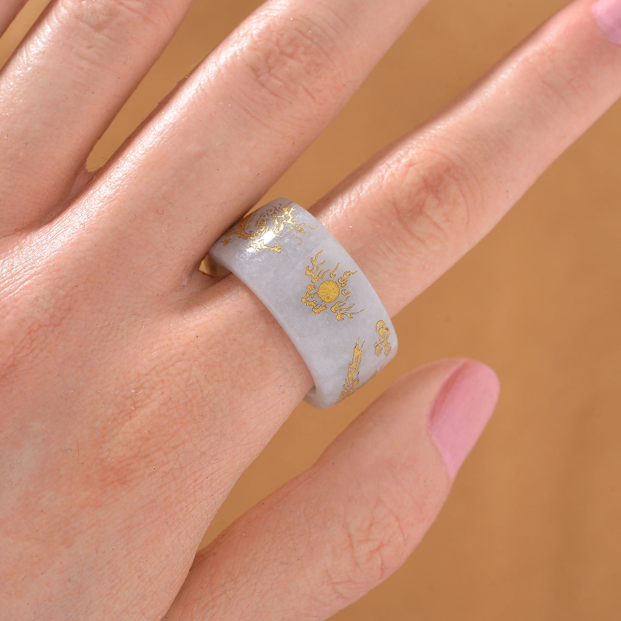 Natural Type A White Jade Dragon Carved Stone Band Ring 35 Ct. 7968574 2