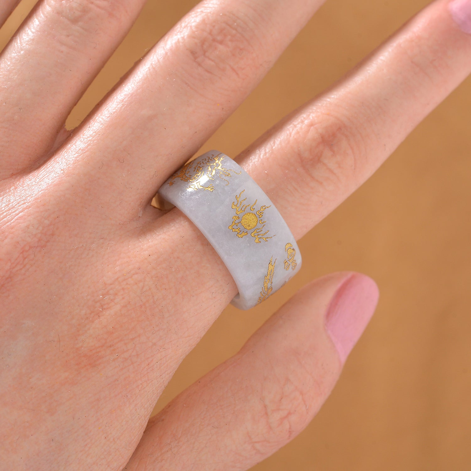 Natural Type A White Jade Dragon Carved Stone Band Ring 35 Ct. 7968574 2