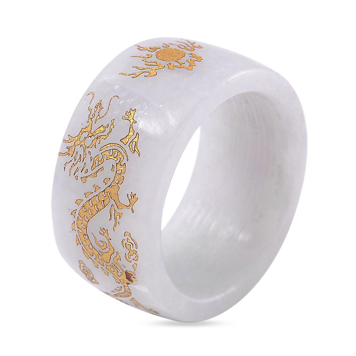 Natural Type A White Jade Dragon Carved Stone Band Ring 35 Ct. 7968574 3