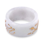 Extreme Rare Find - Natural Type A White Jade Dragon Carved Stone Band Ring 35.00 Ct._7968574_4