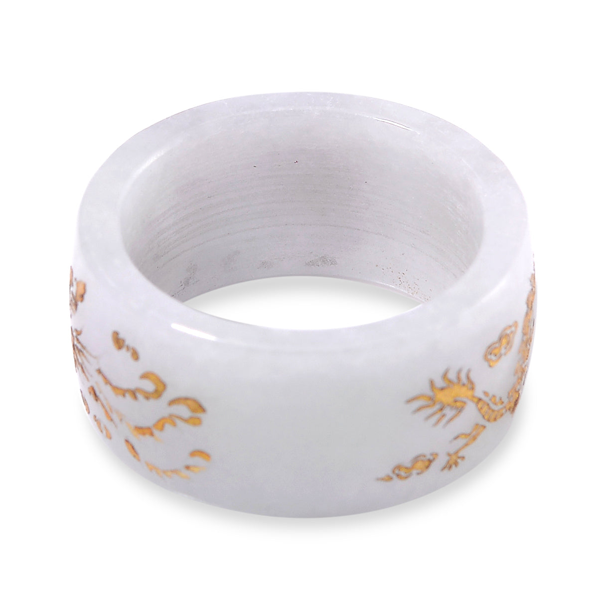 Natural Type A White Jade Dragon Carved Stone Band Ring 35 Ct. 7968574 5
