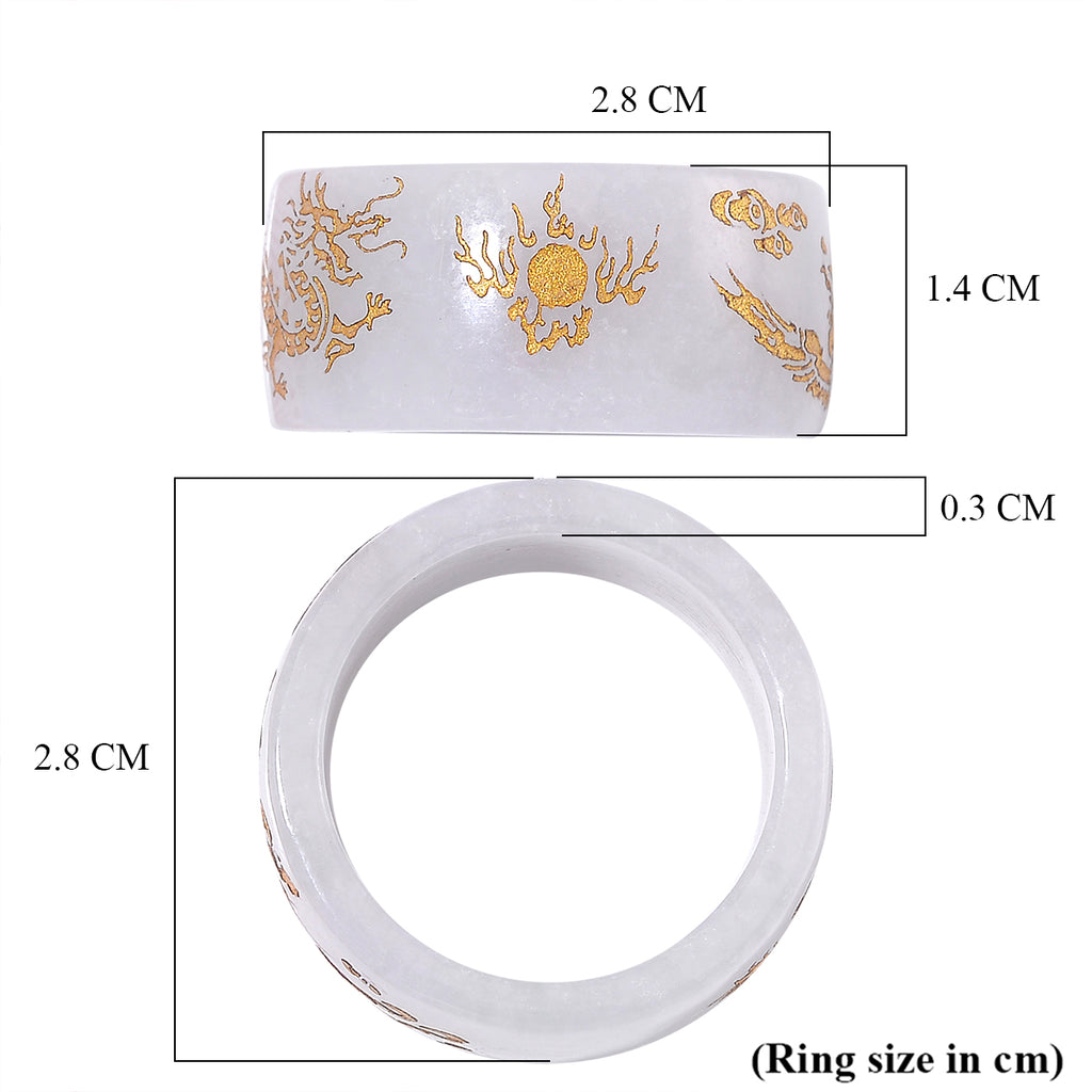Extreme Rare Find - Natural Type A White Jade Dragon Carved Stone Band Ring 35.00 Ct._7968574_5