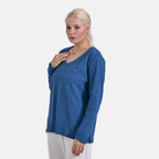 La Marey 100% Cotton V-Neck Long Sleeve Classic Top (Size 12 - 14) - Navy_7968723_2
