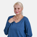 La Marey 100% Cotton V-Neck Long Sleeve Classic Top (Size 12 - 14) - Navy_7968723_4