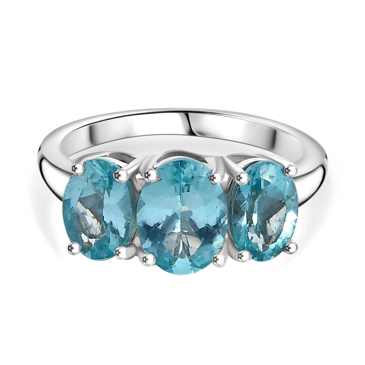 Lagoon Apatite 3-Stone Ring in Rhodium Overlay Sterling Silver 2.64 Cts. V32525565 0