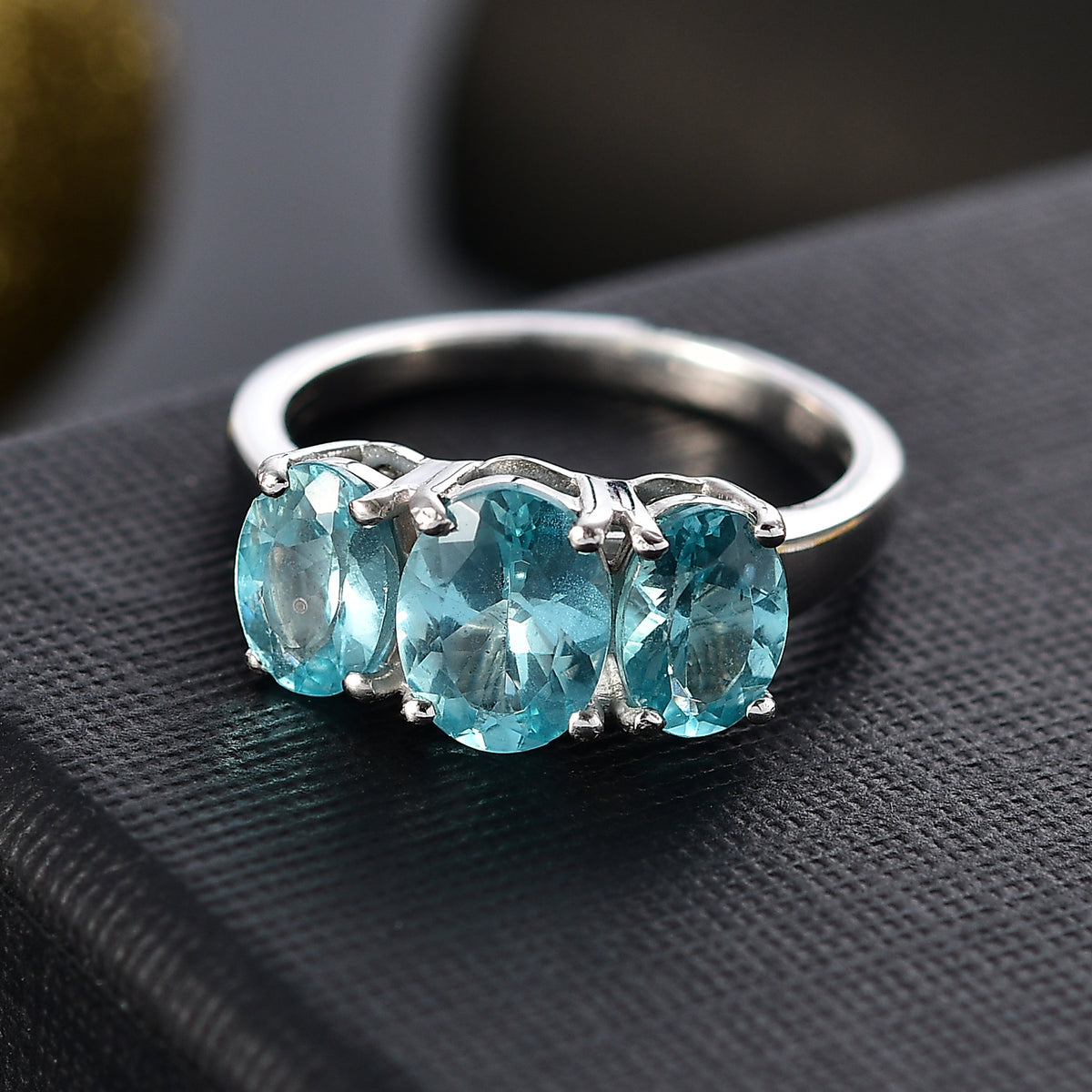 Lagoon Apatite 3-Stone Ring in Rhodium Overlay Sterling Silver 2.64 Cts. V32525565 2