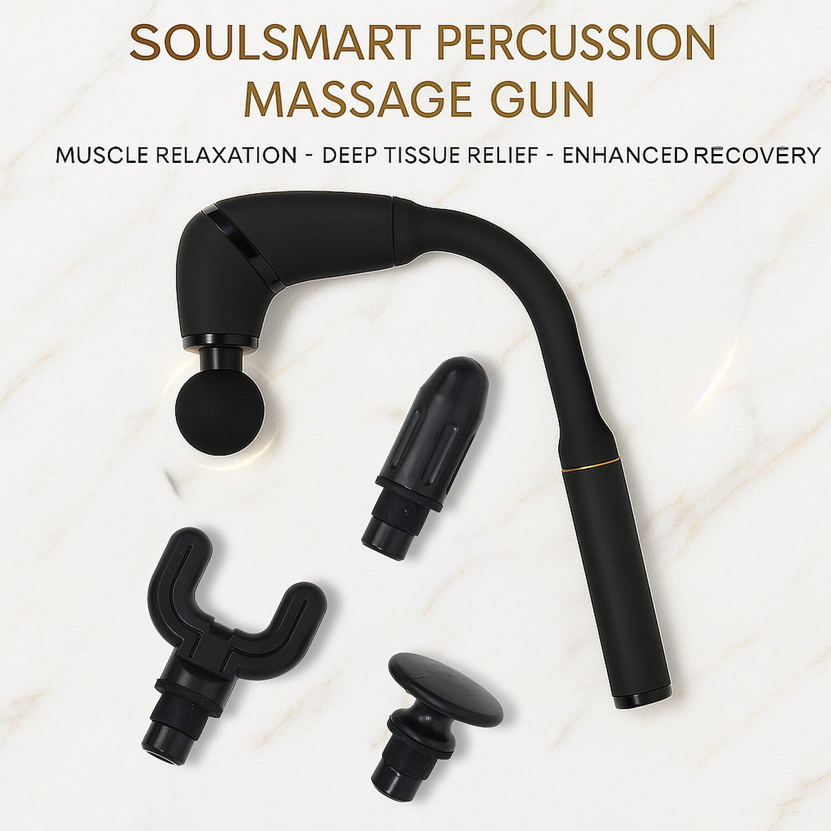 Soulsmart Handheld Percussion Massage Gun with 4 Attachments for Muscle Relaxation - Black 7971965 2