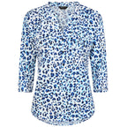 Emreco 3/4 Sleeve Animal Printed Mandarin Collar Blouse (Size 20) - Blue & White_7972168_2