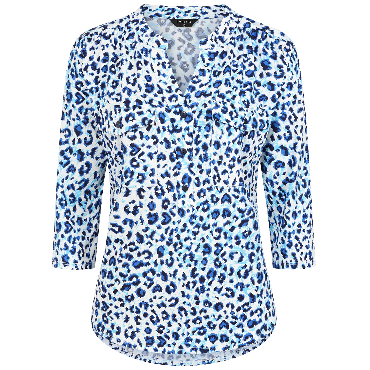 Emreco 3/4 Sleeve Animal Printed Mandarin Collar Blouse (Size 20) - Blue &amp; White V32513418 2