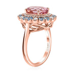 Luxoro - 10K Rose Gold AGI Certified AAA Pink Morganite, AAA Santamaria Aquamarine & White Diamond Halo Ring 4.85 Ct, Gold Wt. 5.55 Gms_7972298_3
