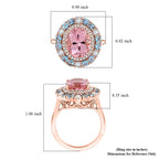 Luxoro - 10K Rose Gold AGI Certified AAA Pink Morganite, AAA Santamaria Aquamarine & White Diamond Halo Ring 4.85 Ct, Gold Wt. 5.55 Gms_7972298_4