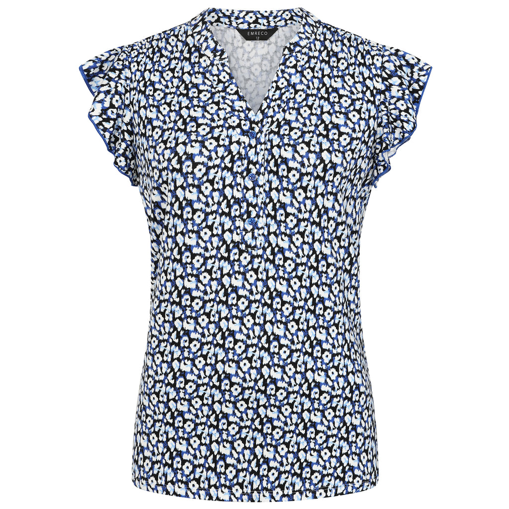 Emreco Blur Animal Print V-Neck Sleeveless Frill Top (Size 18)_7972334
