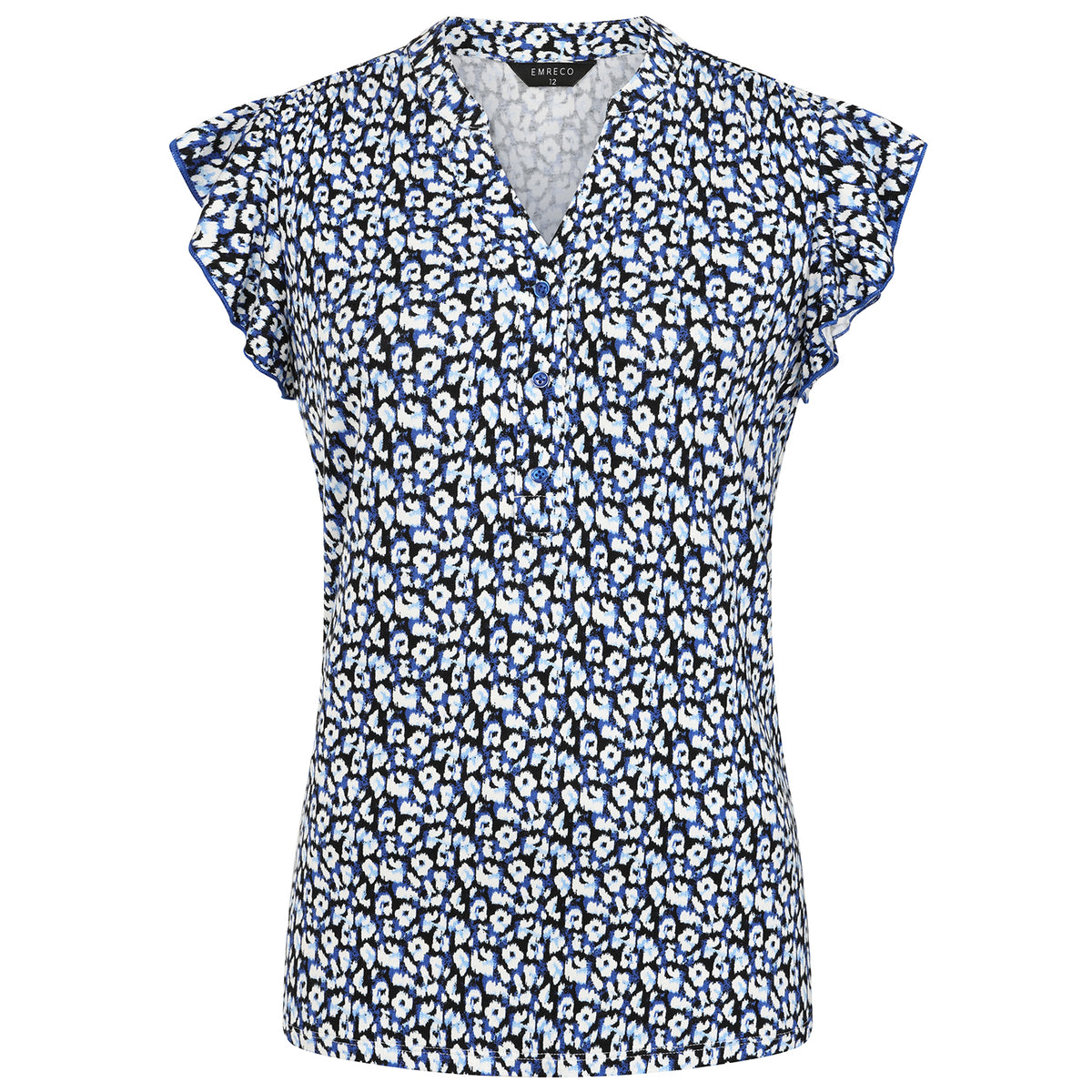 Emreco Blue Animal Print Inspired V-Neck Flutter Sleeve Top V32528025 0