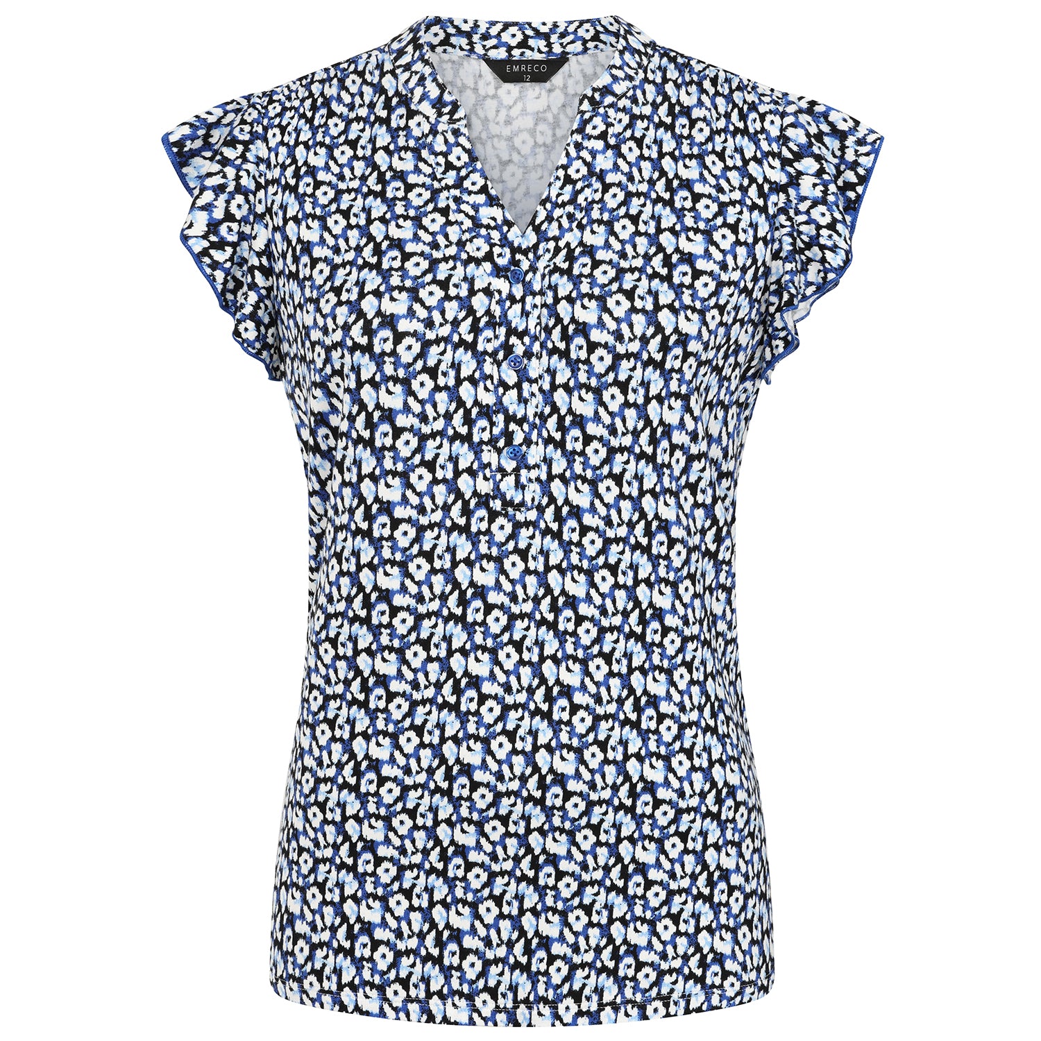 Emreco Blue Animal Print Inspired V-Neck Flutter Sleeve Top V32528025 0