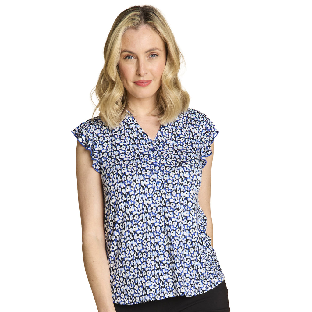 Emreco Blur Animal Print V-Neck Sleeveless Frill Top (Size 18)_7972334_2