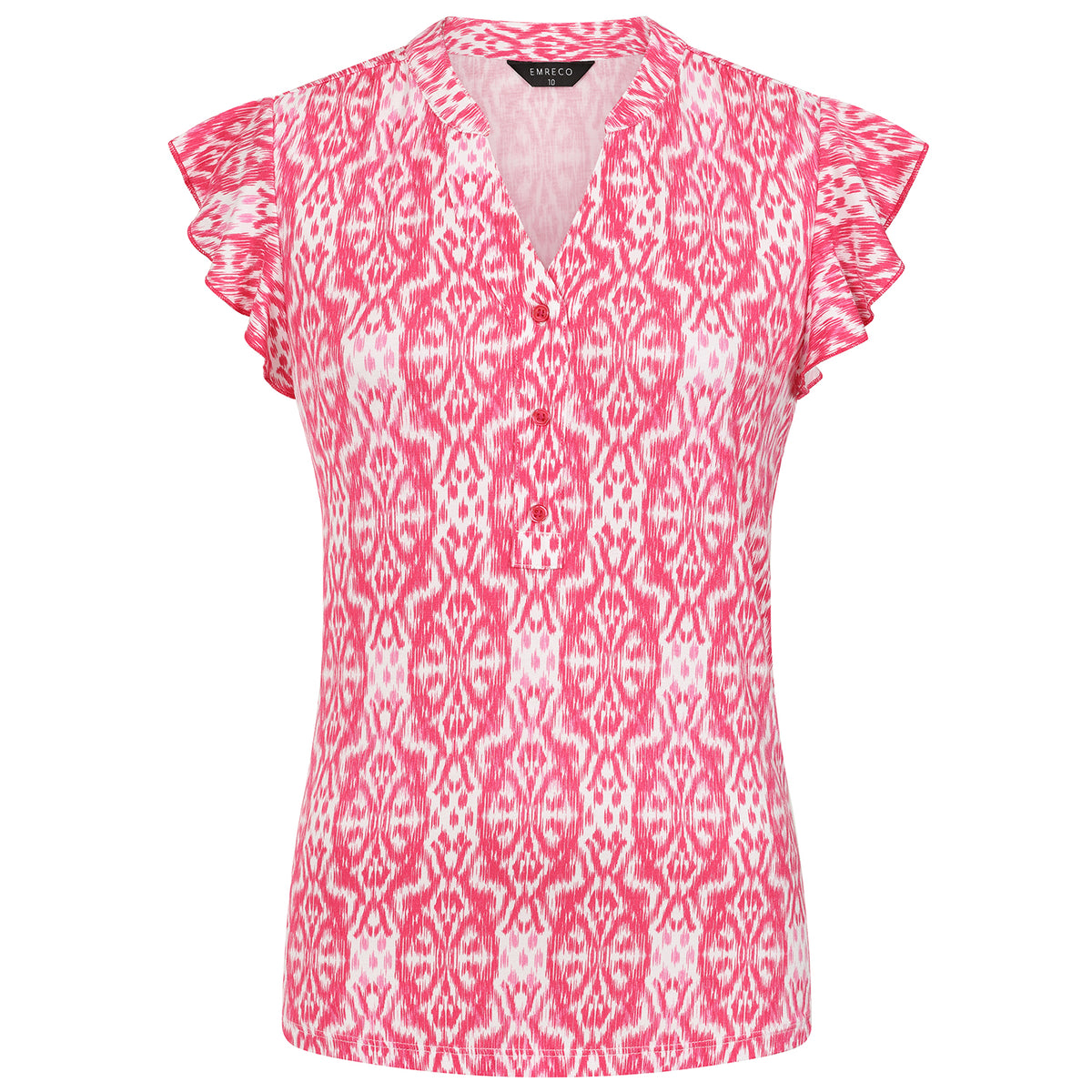 Emreco Ikat Print Inspired V-Neck Flutter Sleeve Top 7972337 0