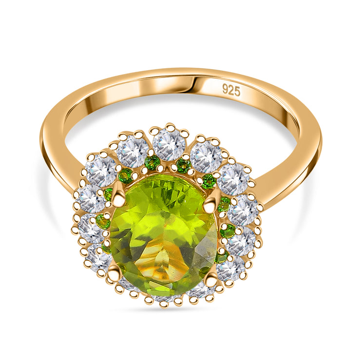 Peridot, Natural Chrome Diopside &amp; White Zircon Halo Ring in 18K Vermeil Yellow Gold Plated Sterling Silver 4.65 Ct 7972431 1