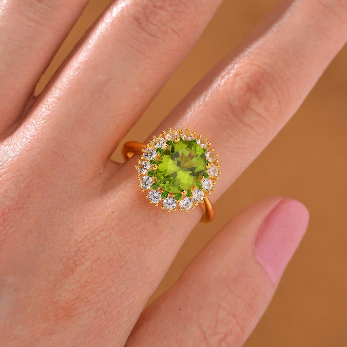 Peridot, Natural Chrome Diopside &amp; White Zircon Halo Ring in 18K Vermeil Yellow Gold Plated Sterling Silver 4.65 Ct 7972431 2