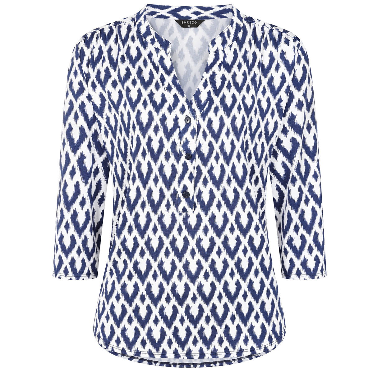 3/4 Sleeve Print Mandarin Collar Top (Size 16) - White V32520249 2