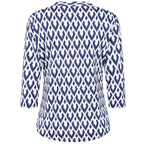 Emreco 3/4 Sleeve Printed Mandarin Collar Blouse (Size 16) - White Base With Blue Details_7972451_3