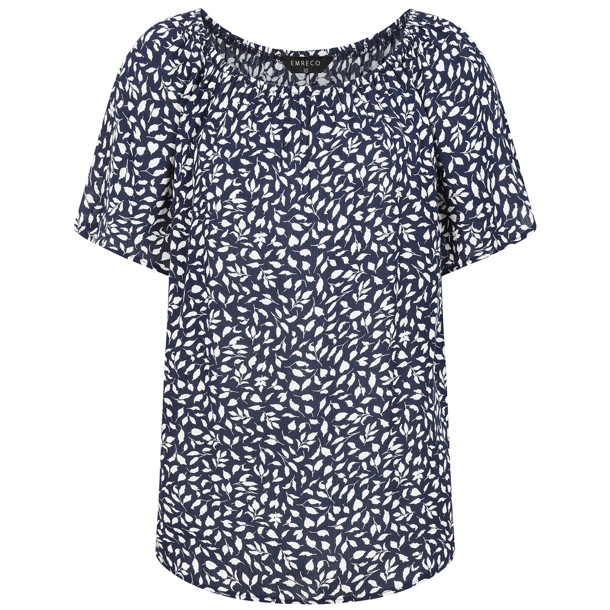 Emreco Casual Leaf Print Top - Short Sleeve and Versatile Off-Shoulder Style V32515299 1