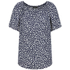 Emreco Casual Leaf Print Top - Short Sleeve & Versatile Off-Shoulder Style (Size 18) - Navy_7972551_1