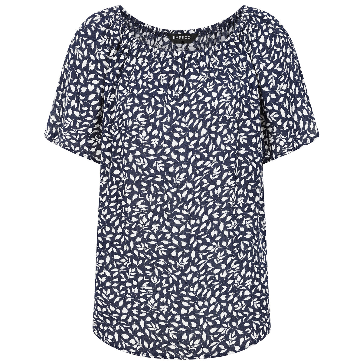 Emreco Casual Leaf Print Top - Short Sleeve and Versatile Off-Shoulder Style V32515299 1
