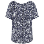 Emreco Casual Leaf Print Top - Short Sleeve & Versatile Off-Shoulder Style (Size 18) - Navy_7972551_2