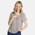 Emreco Short Sleeve Ivory Leaf Print Off-Shoulder Top (Size 20)_7972558