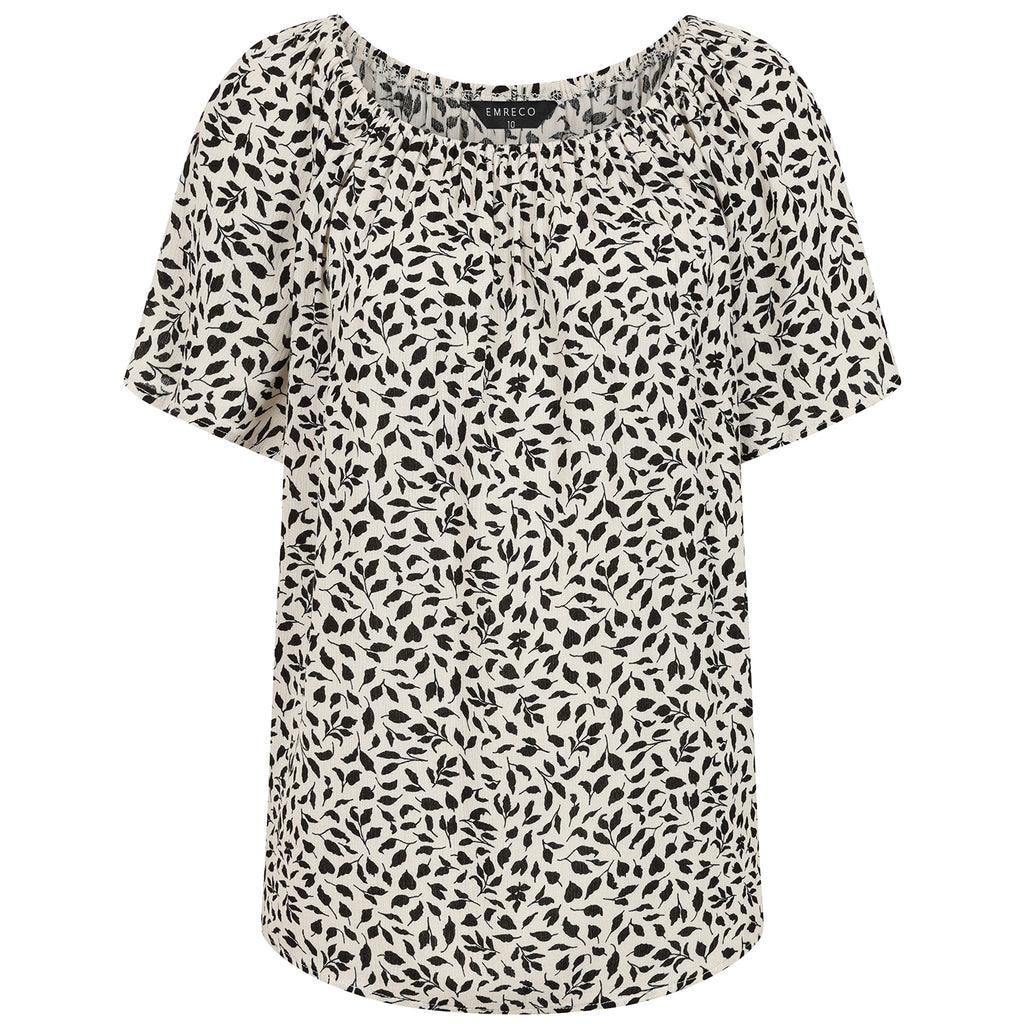 Emreco Short Sleeve Ivory Leaf Print Off-Shoulder Top (Size 20)_7972558_2