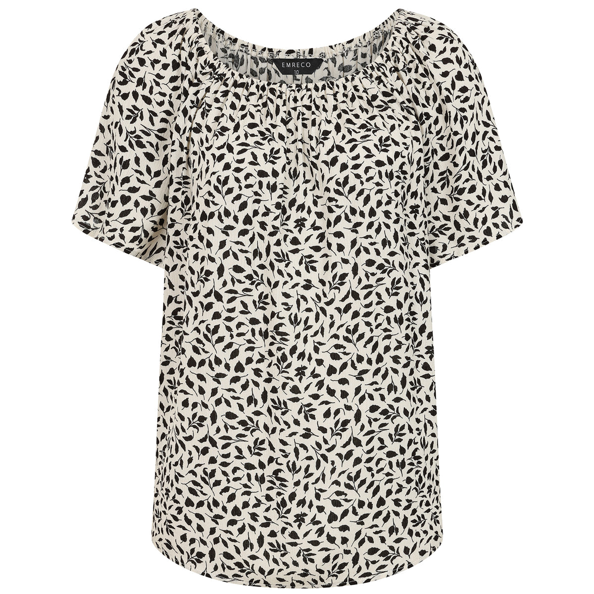 Emreco Short Sleeve Ivory Leaf Print Off-Shoulder Top (Size 20) V32563029 2