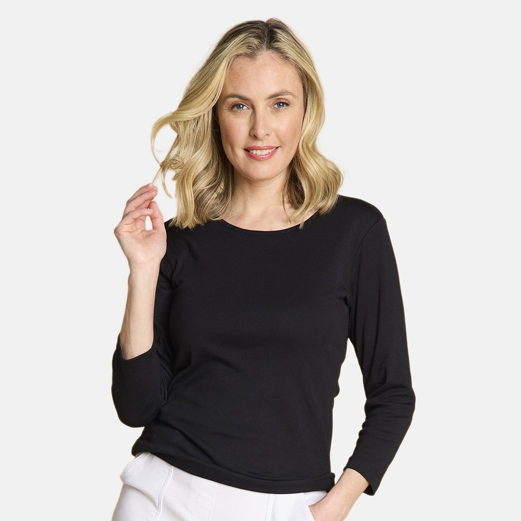 Emreco Relaxed Fit 3/4 Sleeve Crew Neck Classic Top (Size 20) - Black_7972607