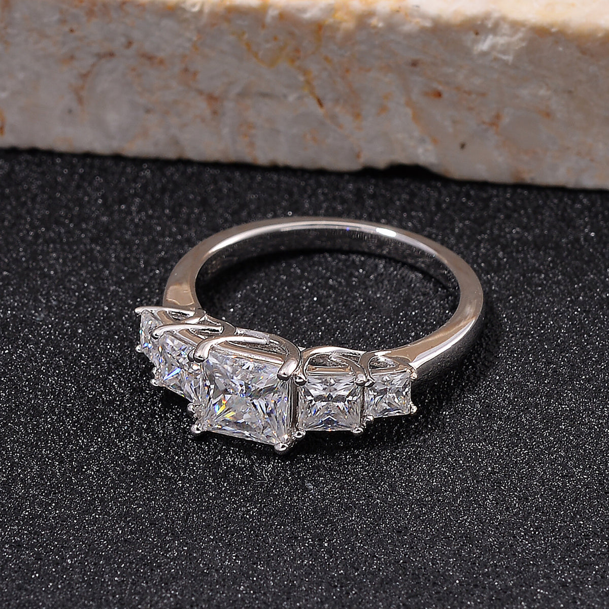 RADIANTA GRA Certified 2.24 Ct. Moissanite 5-Stone Ring in Rhodium Overlay Sterling Silver (D-VVS1) 7972772 2