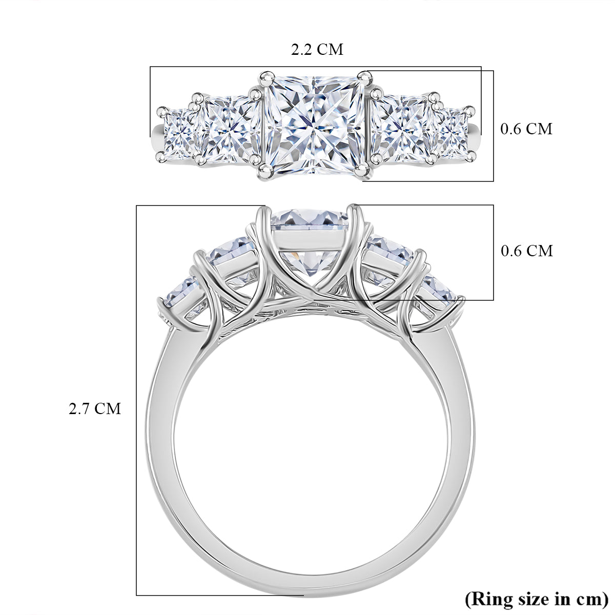 RADIANTA GRA Certified 2.24 Ct. Moissanite 5-Stone Ring in Rhodium Overlay Sterling Silver (D-VVS1) 7972772 6
