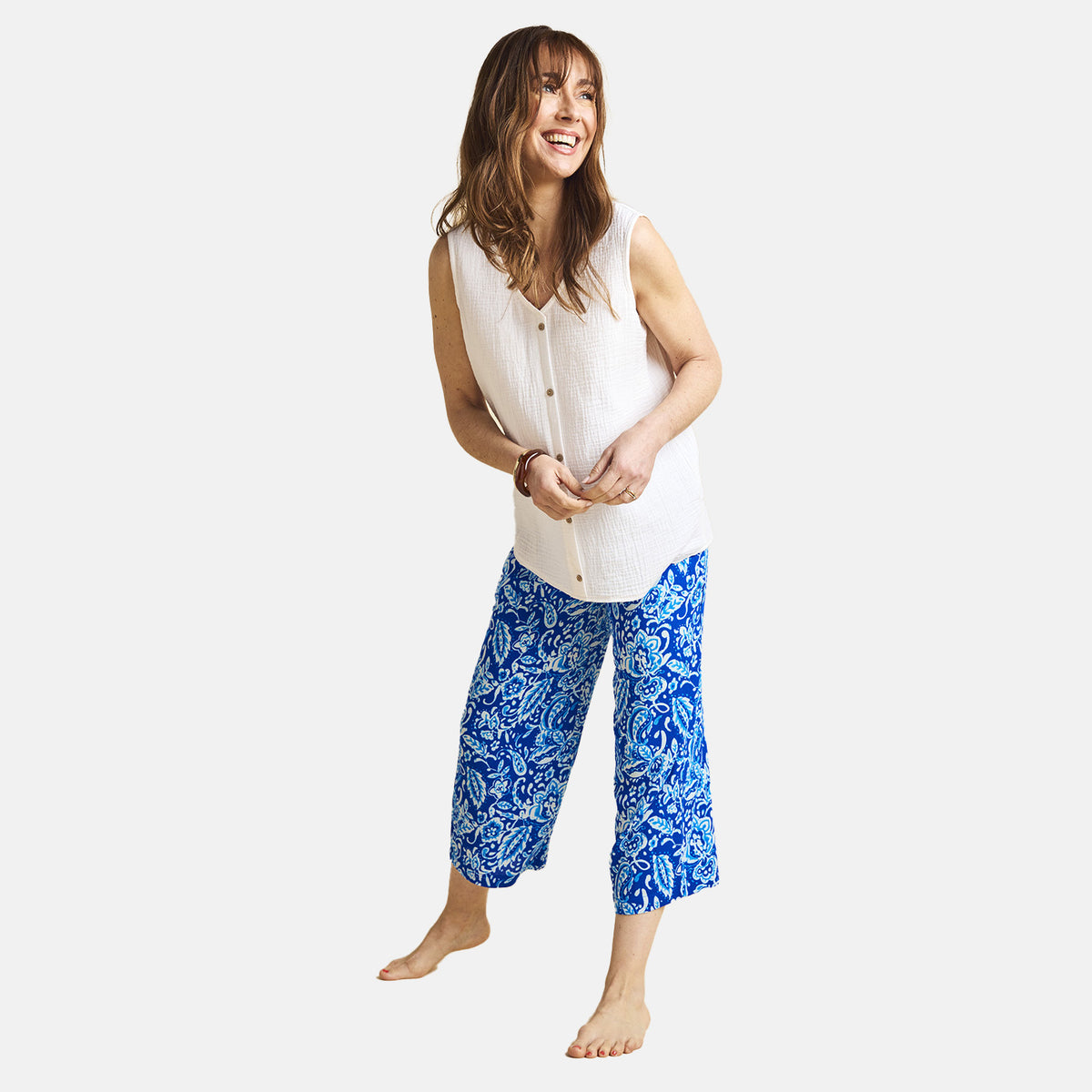 EMRECO Floral Paisley Print Lightweight Crinkle Wide Leg Culottes V32513757 2