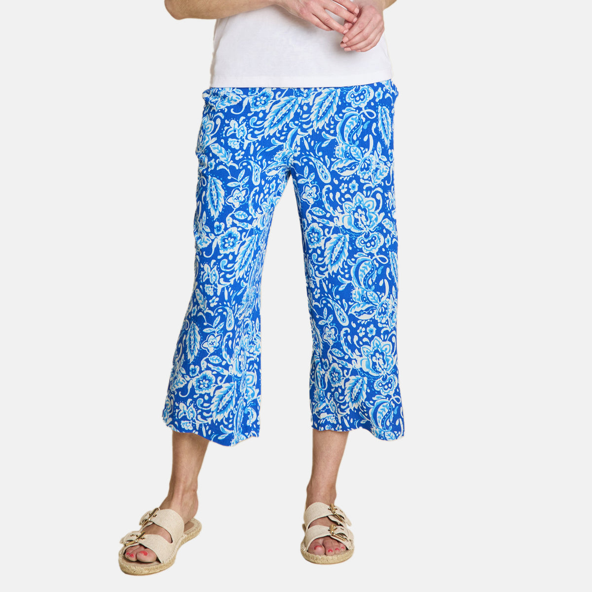 EMRECO Floral Paisley Print Lightweight Crinkle Wide Leg Culottes V32513757 3