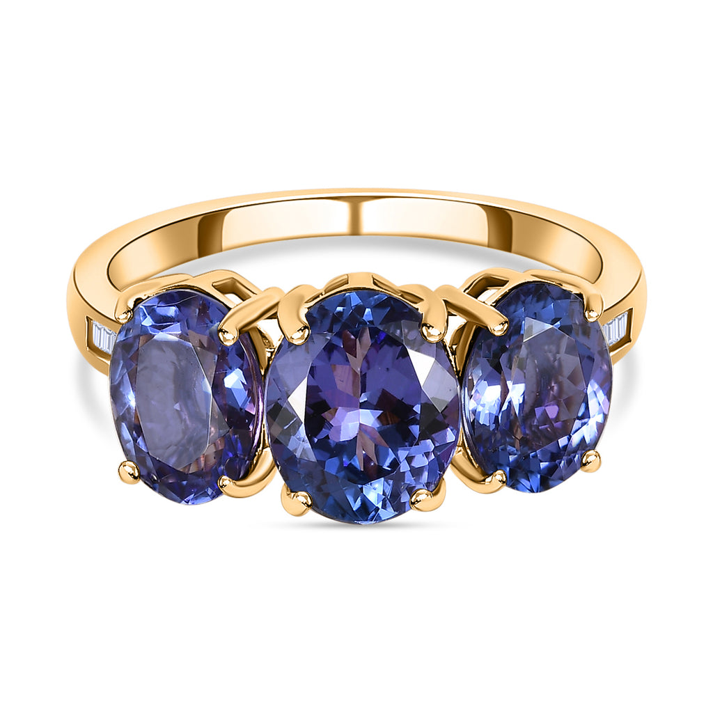 14K Yellow Gold AAA Tanzanite & Diamond Trilogy Ring 4.69 Ct._7974996
