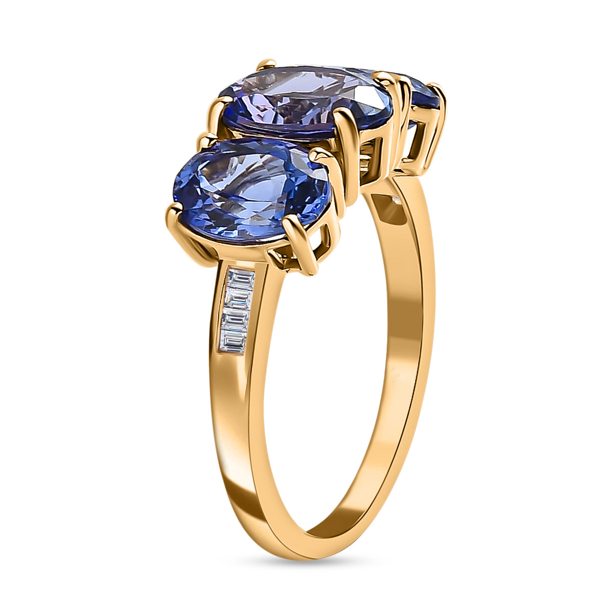 14K Yellow Gold Tanzanite, Diamond Trilogy Ring 4.69 Ct. (I2-G/H) 7974996 4