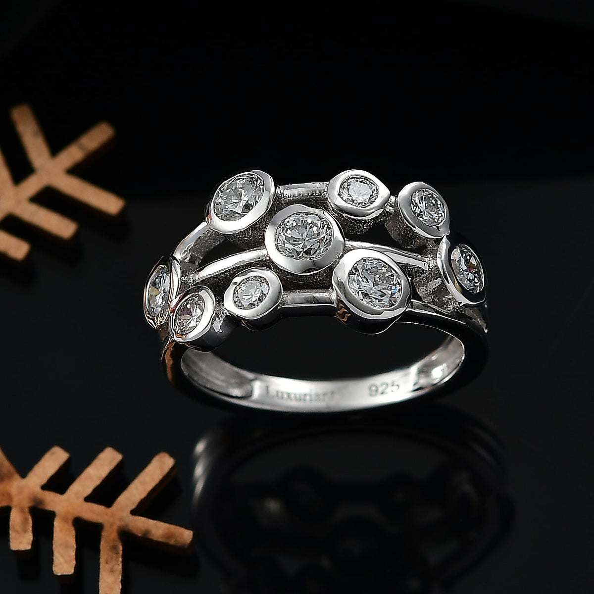 LUXURIANT 1 Ct. Lab Grown Diamond Bubble Ring in Rhodium Overlay Sterling Silver 7975519 2