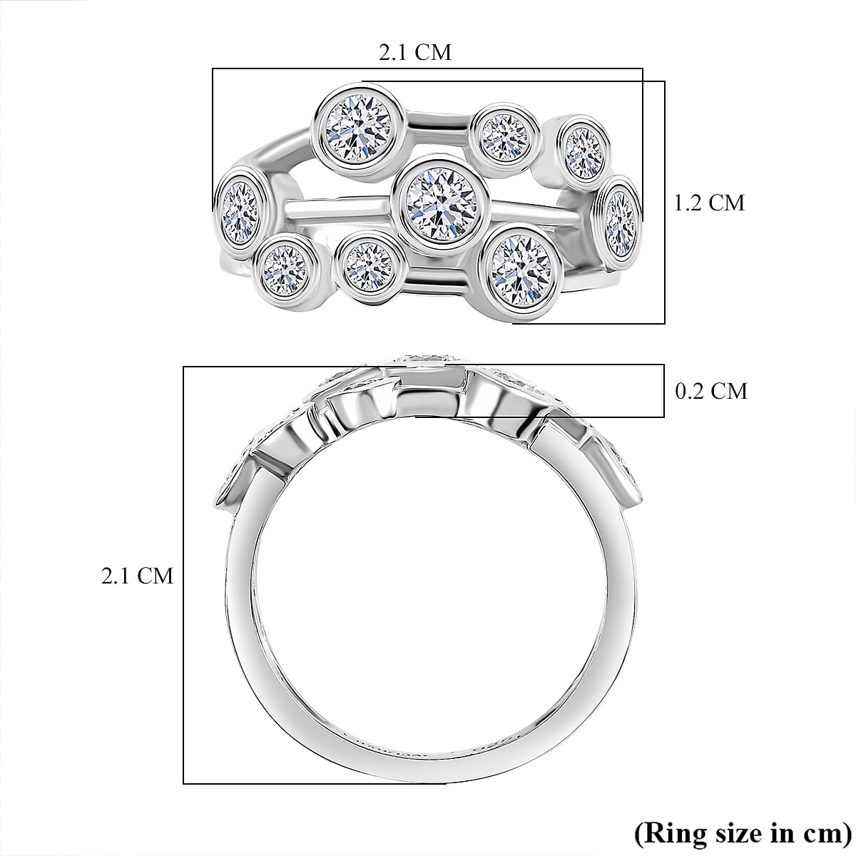 LUXURIANT 1 Ct. Lab Grown Diamond Bubble Ring in Rhodium Overlay Sterling Silver 7975519 6