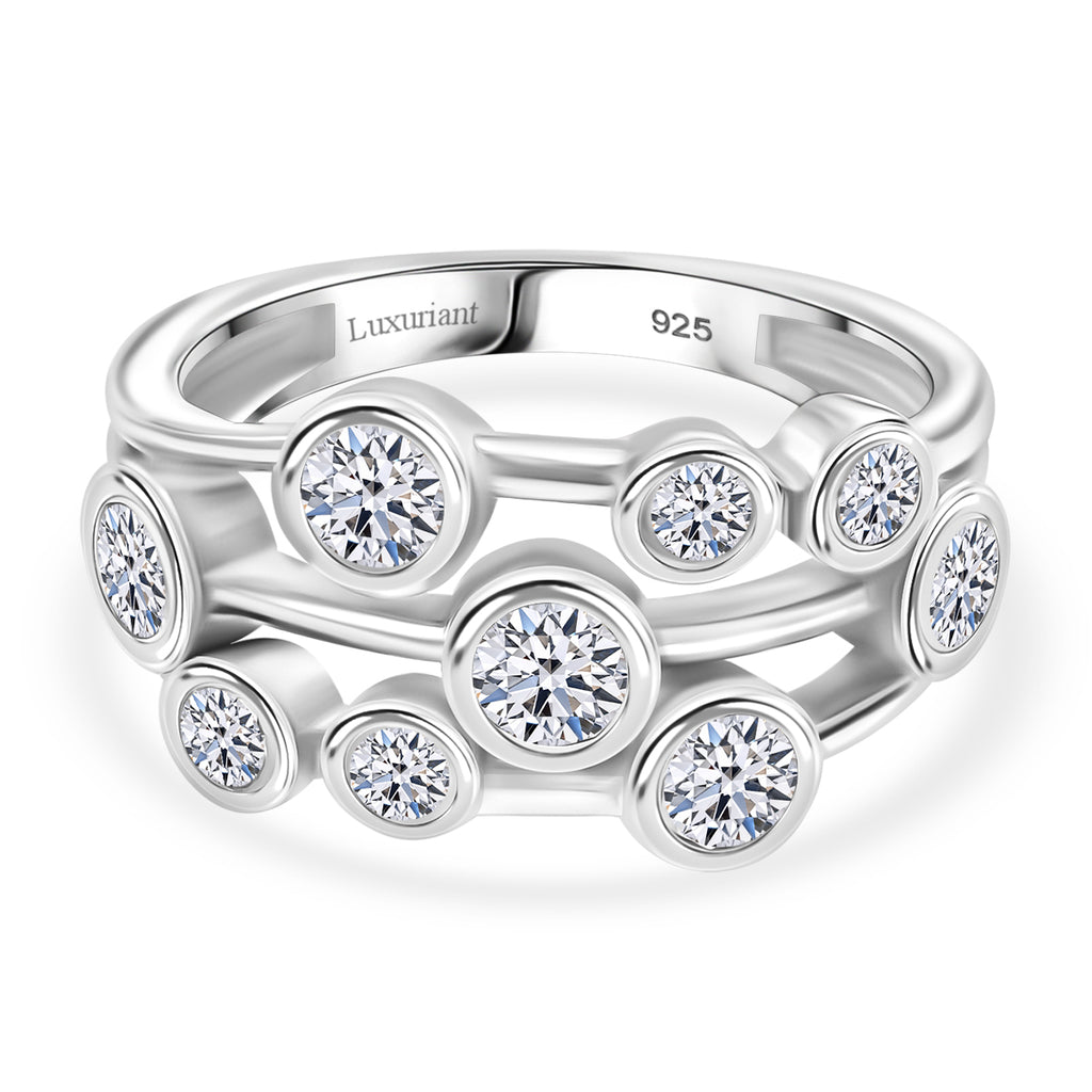 Luxuriant Lab Grown Diamond (SI/GH) Bubble Ring in Rhodium Overlay Sterling Silver 1.00 Ct._7975520