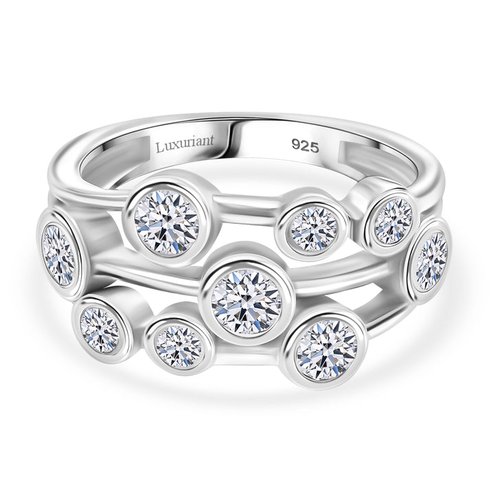 LUXURIANT 1 Ct. Lab Grown Diamond Bubble Ring in Rhodium Overlay Sterling Silver 7975520 1