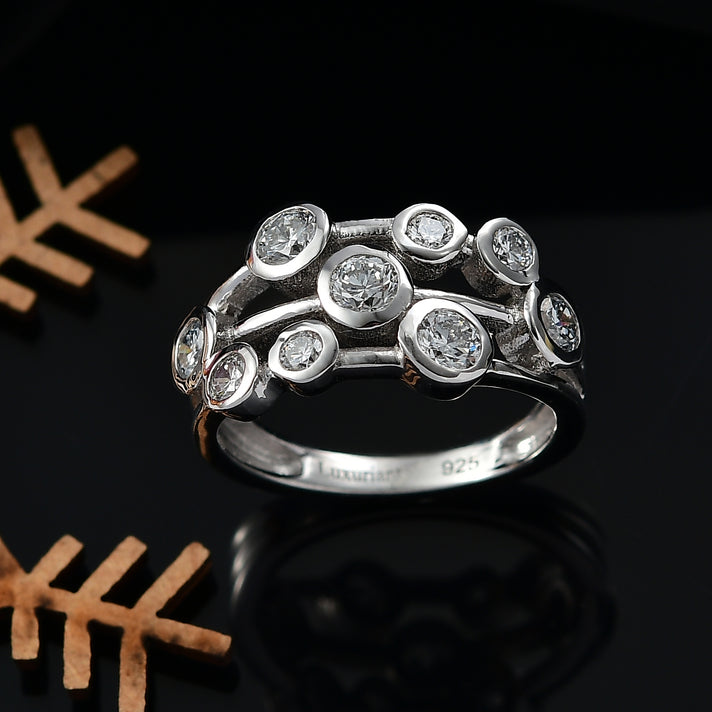 LUXURIANT 1 Ct. Lab Grown Diamond Bubble Ring in Rhodium Overlay Sterling Silver 7975520 2