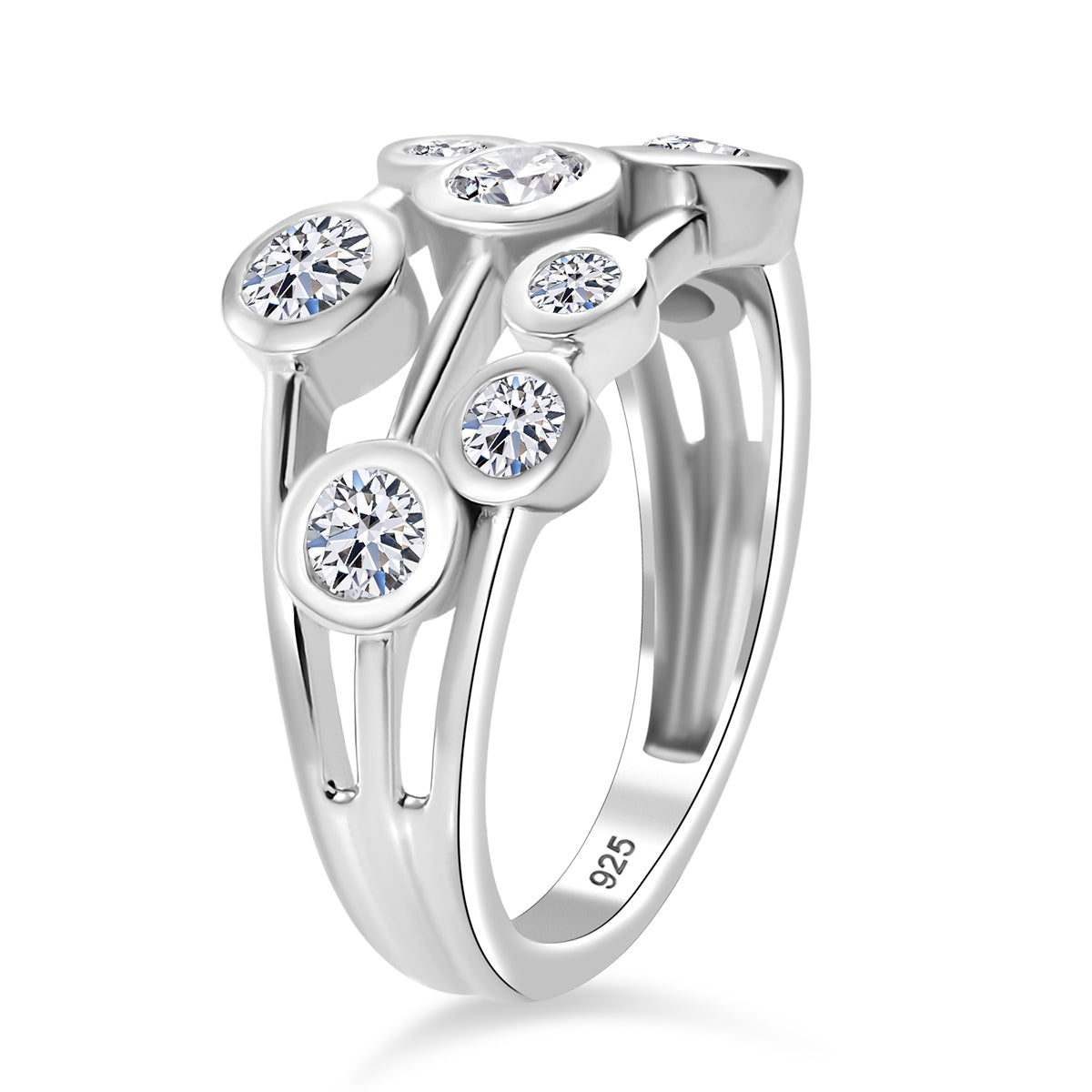 LUXURIANT 1 Ct. Lab Grown Diamond Bubble Ring in Rhodium Overlay Sterling Silver 7975520 4