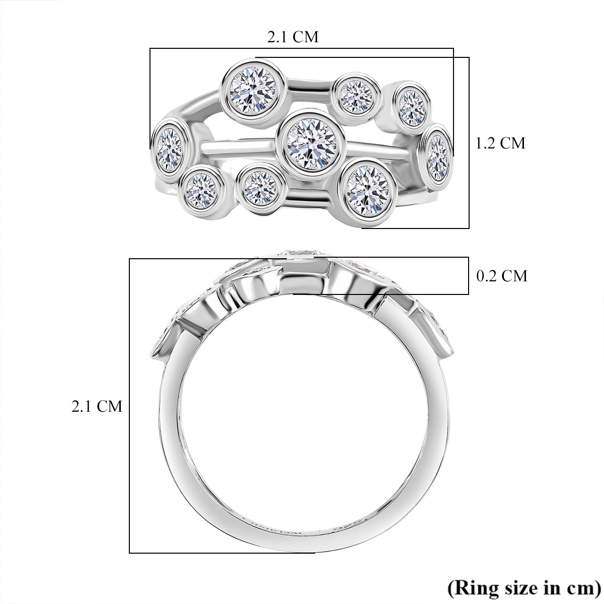 LUXURIANT 1 Ct. Lab Grown Diamond Bubble Ring in Rhodium Overlay Sterling Silver 7975520 6