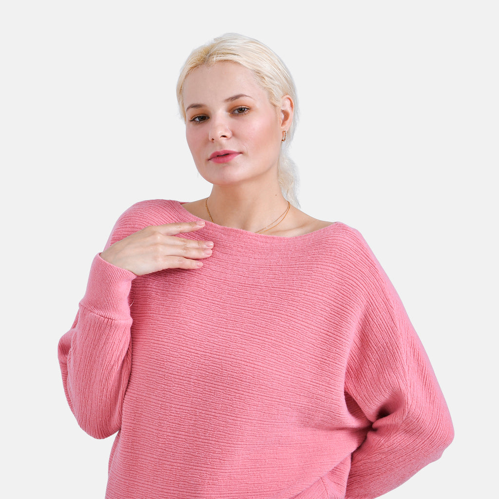 Tamsy Cotton Boat Neck Jumper (Size Up to 20) - Pink_7976397_5
